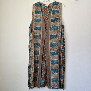VTG Casual Corner Women Y2K Tunic Vest Slit Dress Lagenlook Festival Boho Aztec